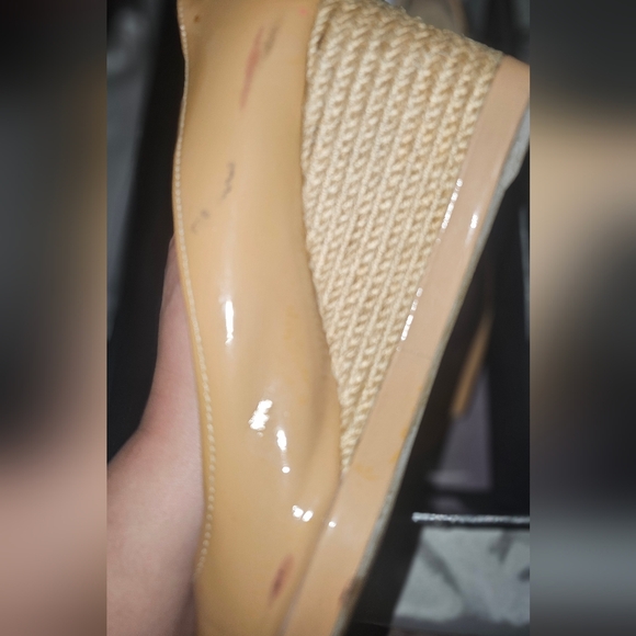 Prada Women's Nude Peep Toe Wedges - Picture 5 of 6